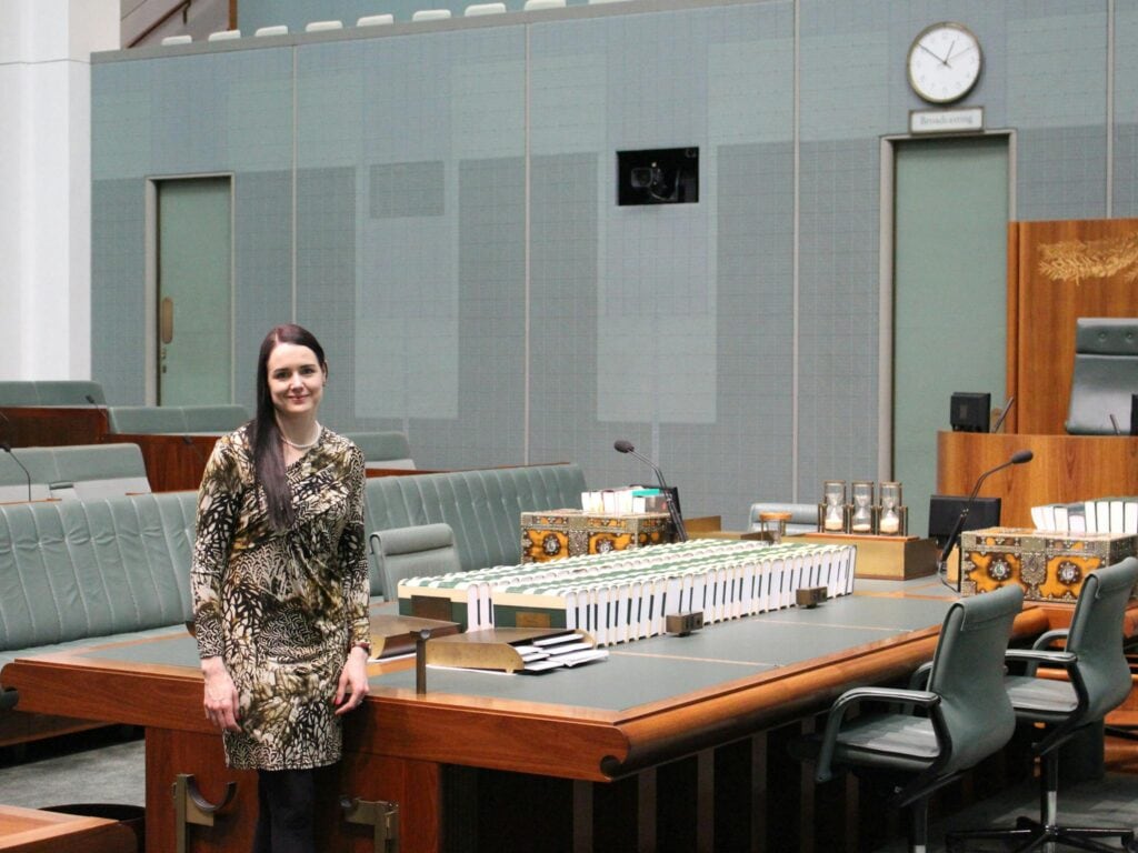 General Manager Summer Koker with the Central Table made by Constantia