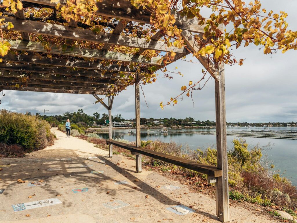 A mid-way rest point overlooking an oyster farm.