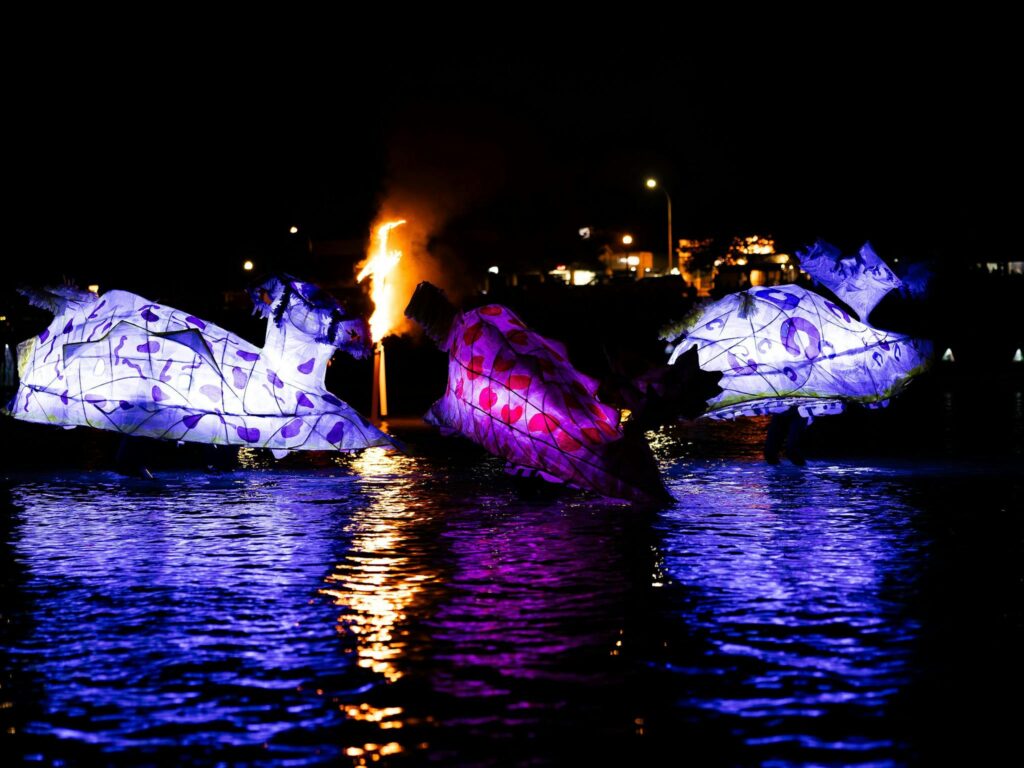 Lanterns in the shape of nidubranchs on the beach in Port Linoln