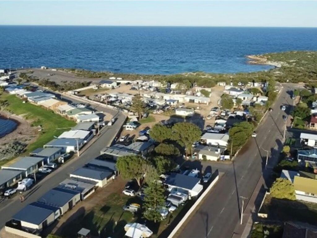 Aerial view of park and coastline
