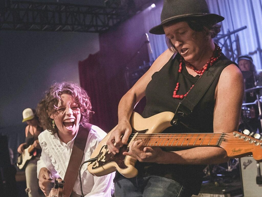 Two women playing music