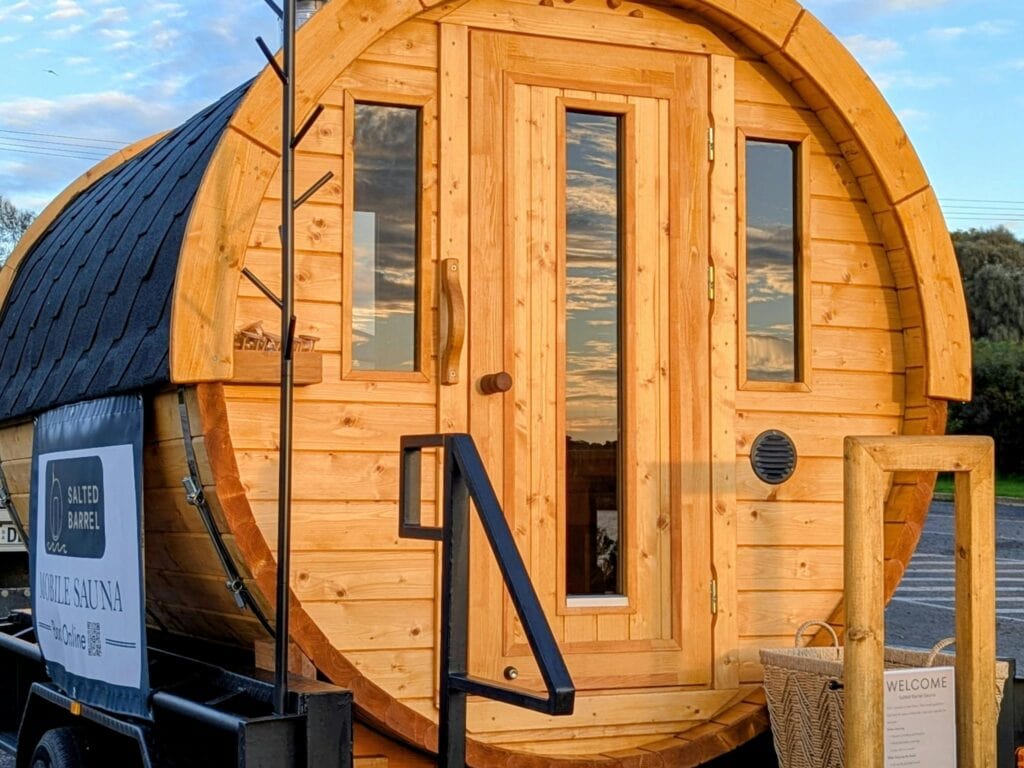 Showing outside and setup of sauna